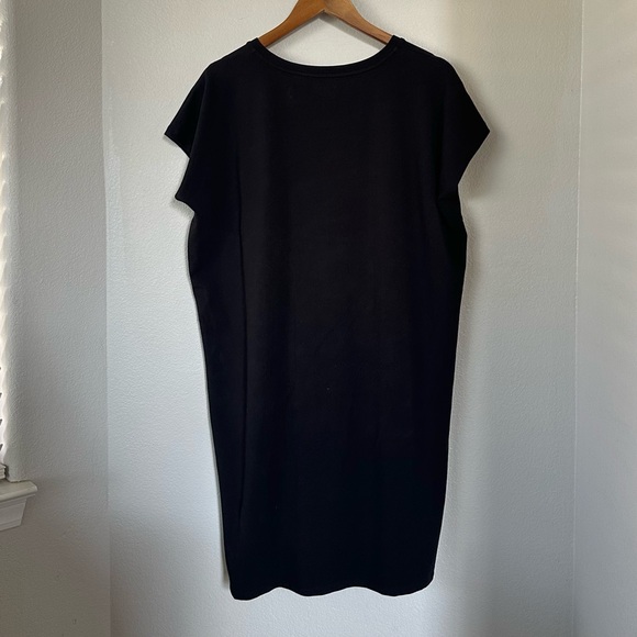 EILEEN FISHER XL Pima Cotton Stretch Jersey V-Neck Dress in Black • Casual Comfy - Picture 4 of 12